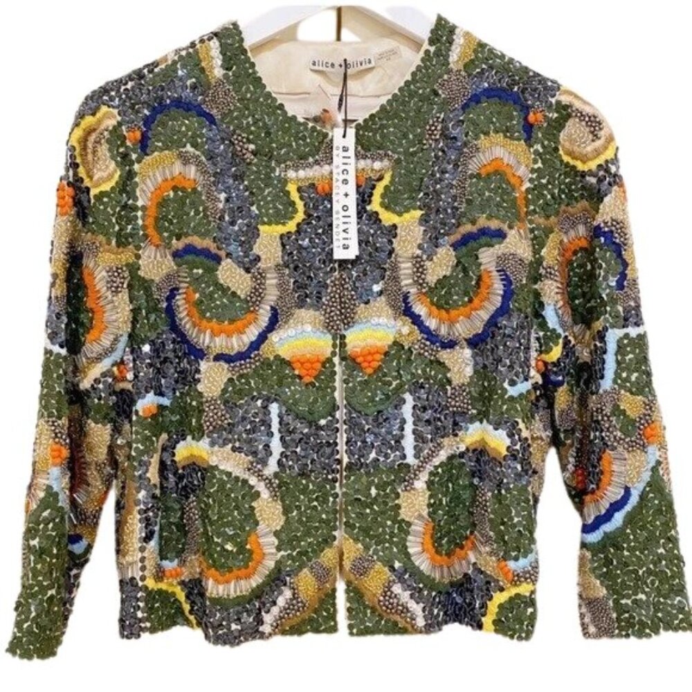 Alice + Olivia Green Lliana Beaded Jacket Size XS